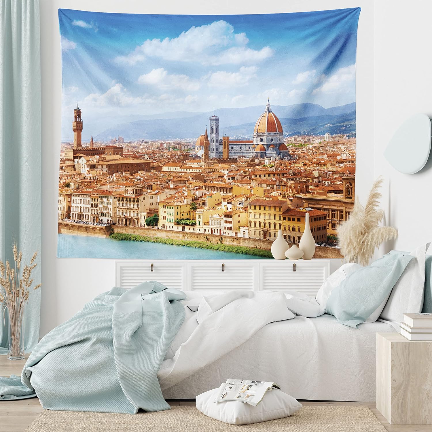 Ambesonne Cityscape Tapestry - 60x40 Brown Blue Wall Hanging