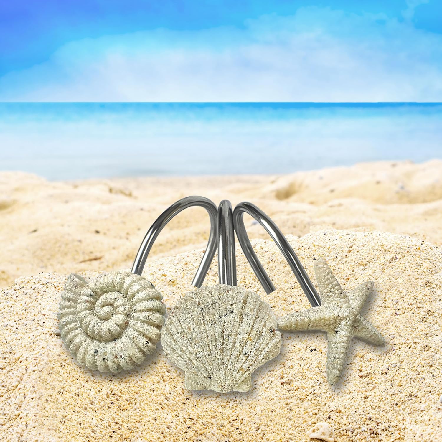 Sunlit Seashells Starfish Conch Decorative Shower Hooks 12 Pack