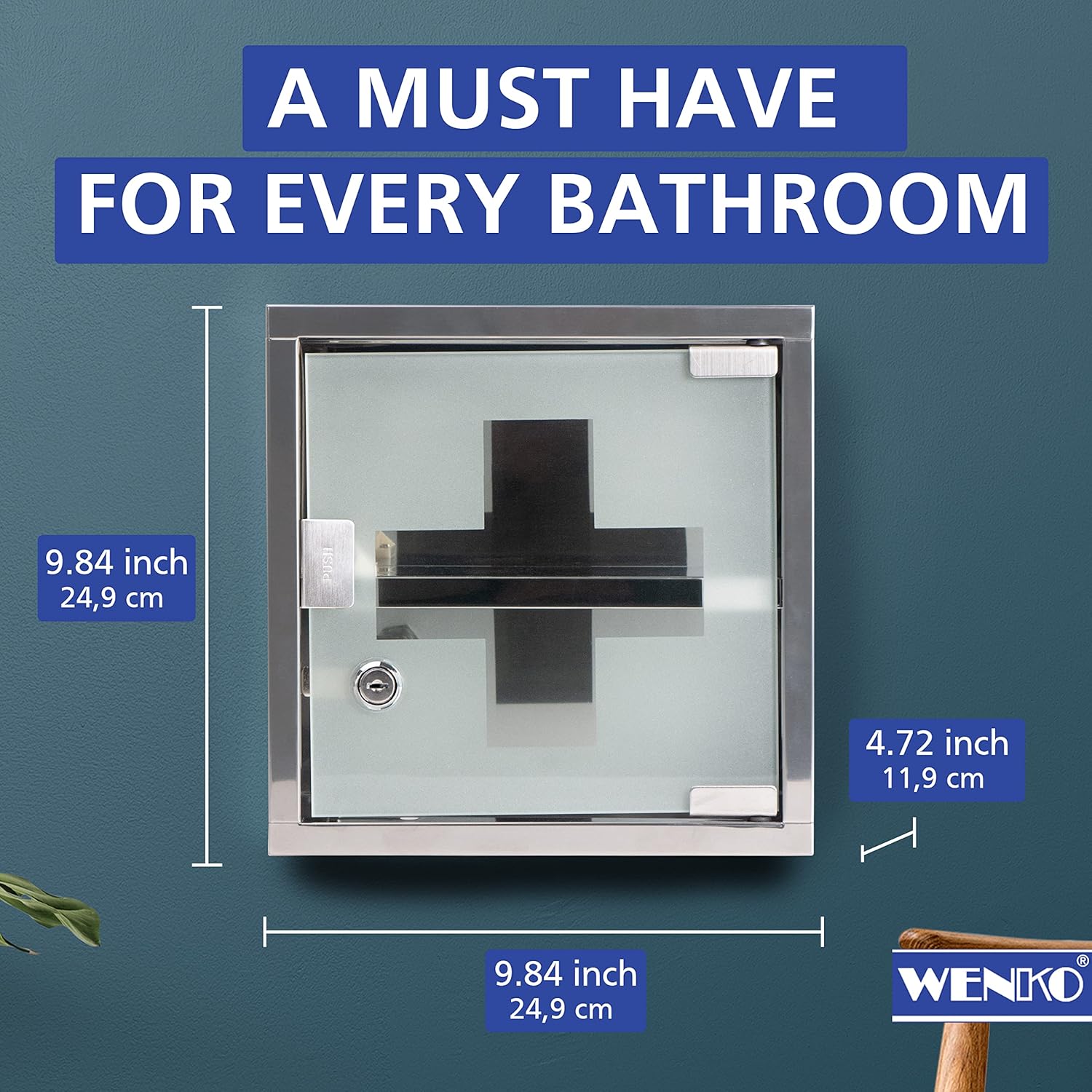 WENKO Medicine Cabinet with Lock and Safety Glass Door