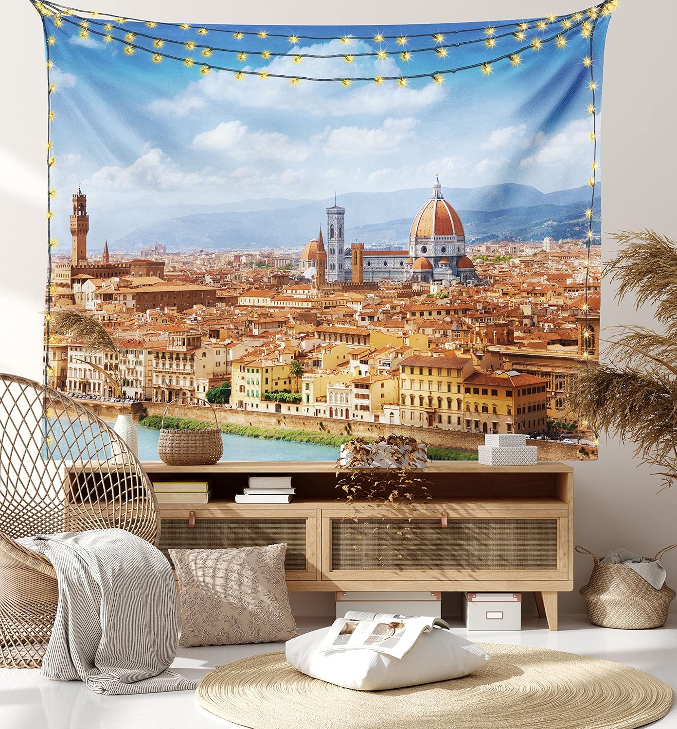 Ambesonne Cityscape Tapestry - 60x40 Brown Blue Wall Hanging